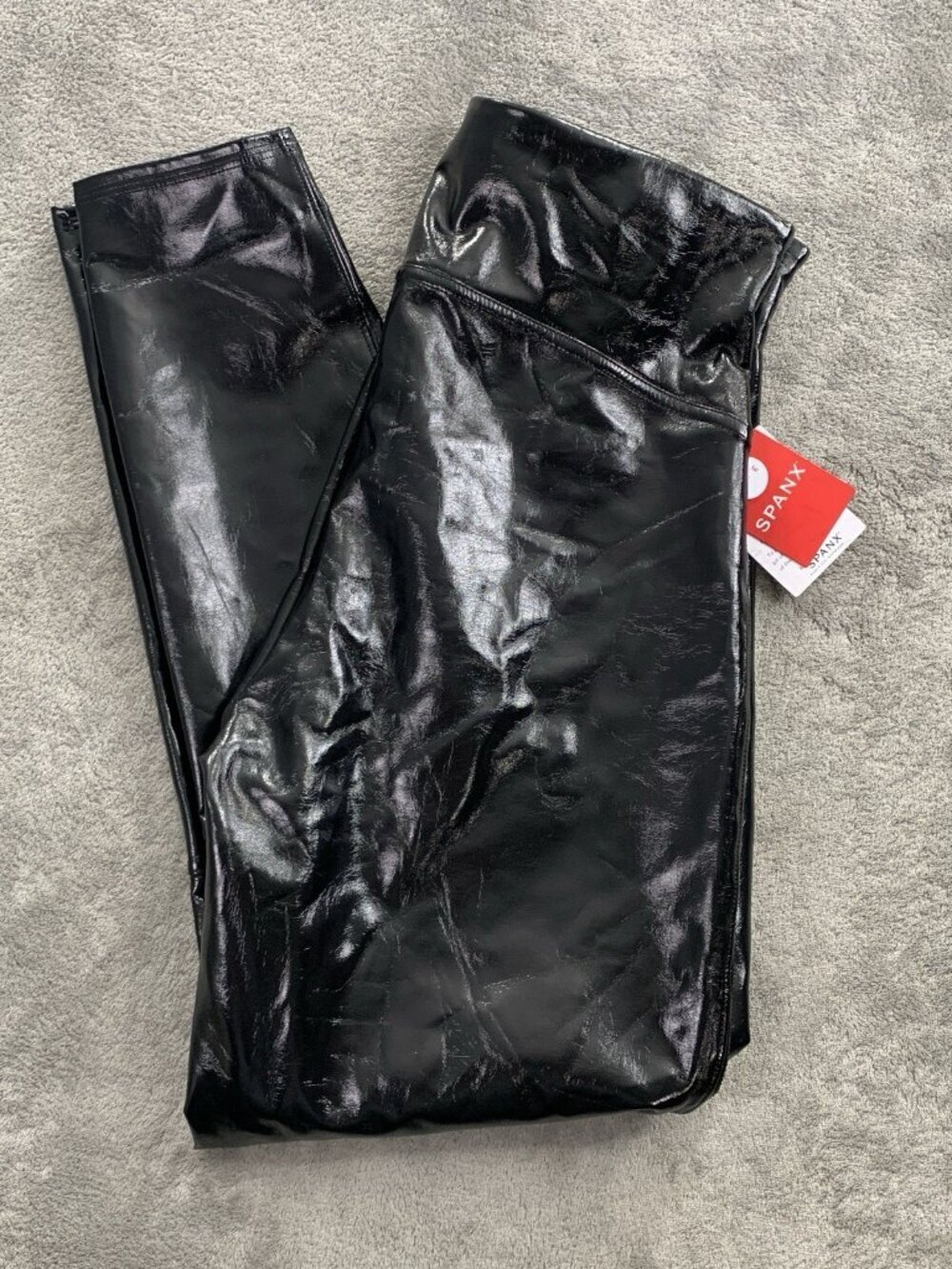 Spanx Faux Patent Leather Leggings Womens Large Petite Shiny Liquid Pants Black